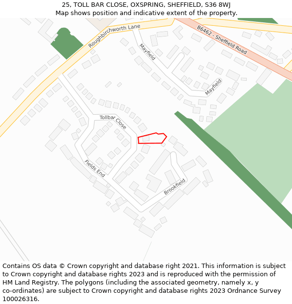 25, TOLL BAR CLOSE, OXSPRING, SHEFFIELD, S36 8WJ: Location map and indicative extent of plot