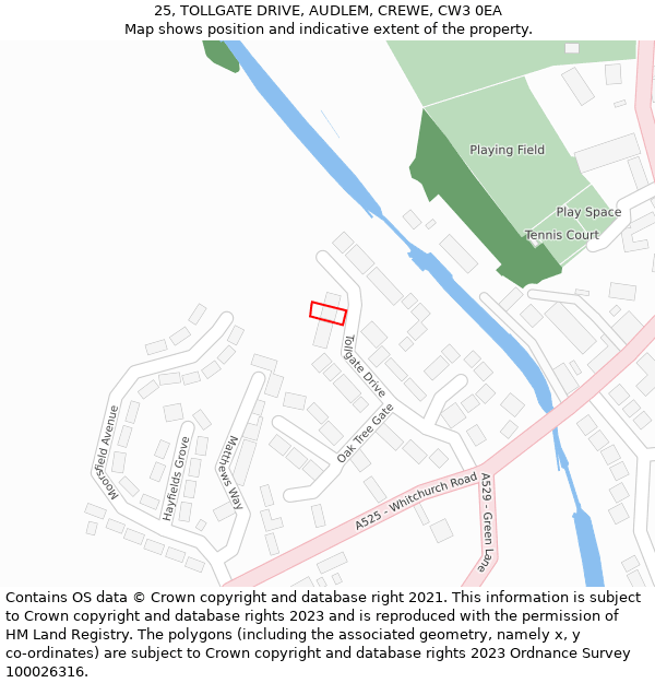25, TOLLGATE DRIVE, AUDLEM, CREWE, CW3 0EA: Location map and indicative extent of plot