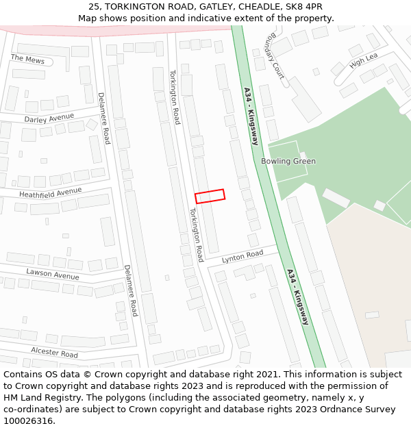 25, TORKINGTON ROAD, GATLEY, CHEADLE, SK8 4PR: Location map and indicative extent of plot