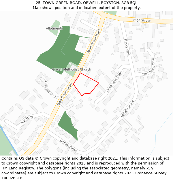25, TOWN GREEN ROAD, ORWELL, ROYSTON, SG8 5QL: Location map and indicative extent of plot