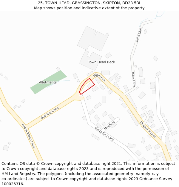 25, TOWN HEAD, GRASSINGTON, SKIPTON, BD23 5BL: Location map and indicative extent of plot