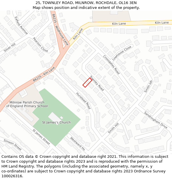 25, TOWNLEY ROAD, MILNROW, ROCHDALE, OL16 3EN: Location map and indicative extent of plot
