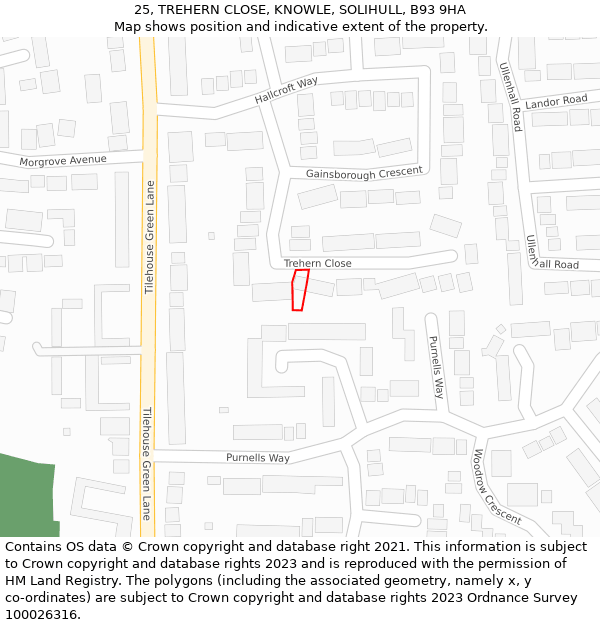 25, TREHERN CLOSE, KNOWLE, SOLIHULL, B93 9HA: Location map and indicative extent of plot