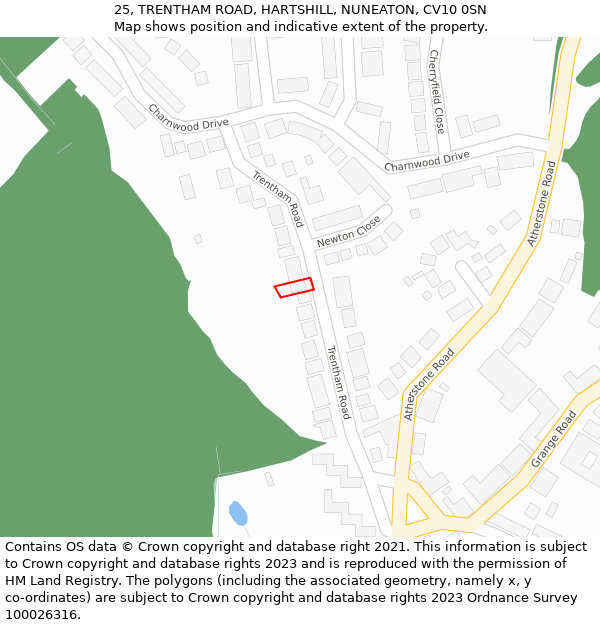 25, TRENTHAM ROAD, HARTSHILL, NUNEATON, CV10 0SN: Location map and indicative extent of plot