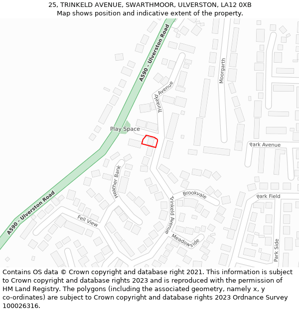 25, TRINKELD AVENUE, SWARTHMOOR, ULVERSTON, LA12 0XB: Location map and indicative extent of plot