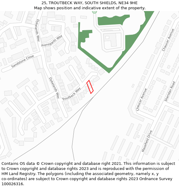 25, TROUTBECK WAY, SOUTH SHIELDS, NE34 9HE: Location map and indicative extent of plot