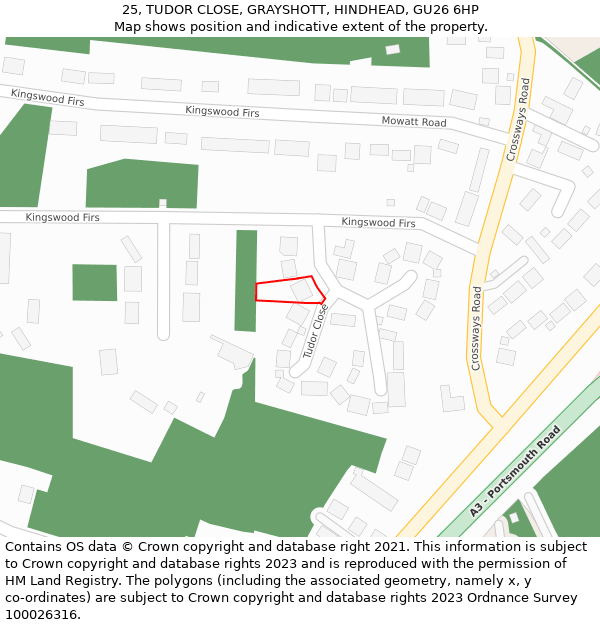 25, TUDOR CLOSE, GRAYSHOTT, HINDHEAD, GU26 6HP: Location map and indicative extent of plot