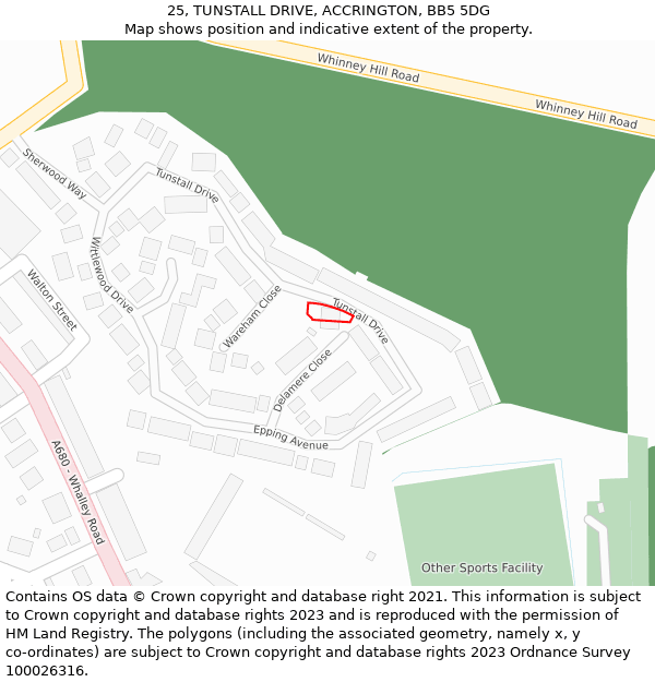 25, TUNSTALL DRIVE, ACCRINGTON, BB5 5DG: Location map and indicative extent of plot