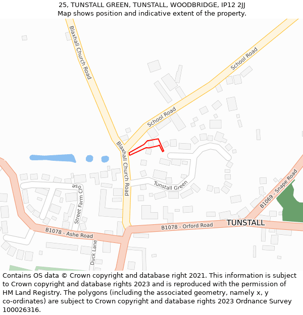 25, TUNSTALL GREEN, TUNSTALL, WOODBRIDGE, IP12 2JJ: Location map and indicative extent of plot