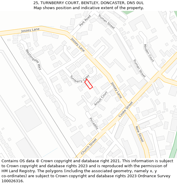 25, TURNBERRY COURT, BENTLEY, DONCASTER, DN5 0UL: Location map and indicative extent of plot