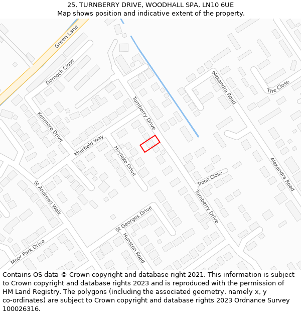 25, TURNBERRY DRIVE, WOODHALL SPA, LN10 6UE: Location map and indicative extent of plot