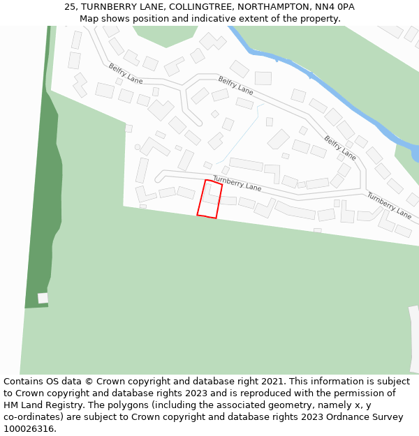 25, TURNBERRY LANE, COLLINGTREE, NORTHAMPTON, NN4 0PA: Location map and indicative extent of plot