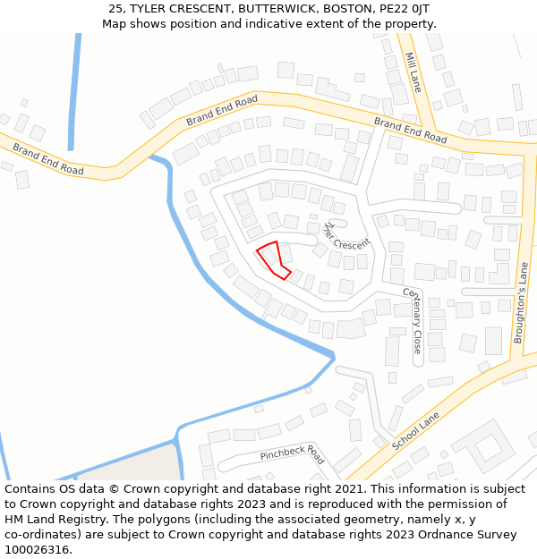 25, TYLER CRESCENT, BUTTERWICK, BOSTON, PE22 0JT: Location map and indicative extent of plot