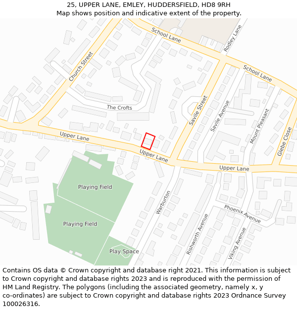 25, UPPER LANE, EMLEY, HUDDERSFIELD, HD8 9RH: Location map and indicative extent of plot