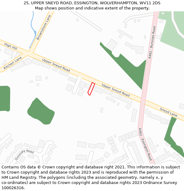 25, UPPER SNEYD ROAD, ESSINGTON, WOLVERHAMPTON, WV11 2DS: Location map and indicative extent of plot