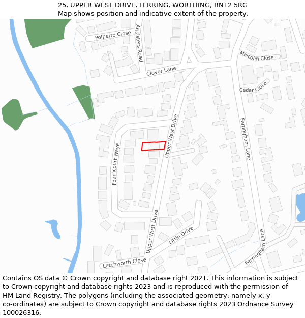 25, UPPER WEST DRIVE, FERRING, WORTHING, BN12 5RG: Location map and indicative extent of plot