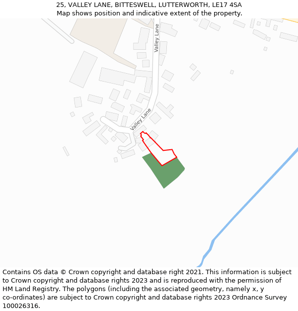 25, VALLEY LANE, BITTESWELL, LUTTERWORTH, LE17 4SA: Location map and indicative extent of plot