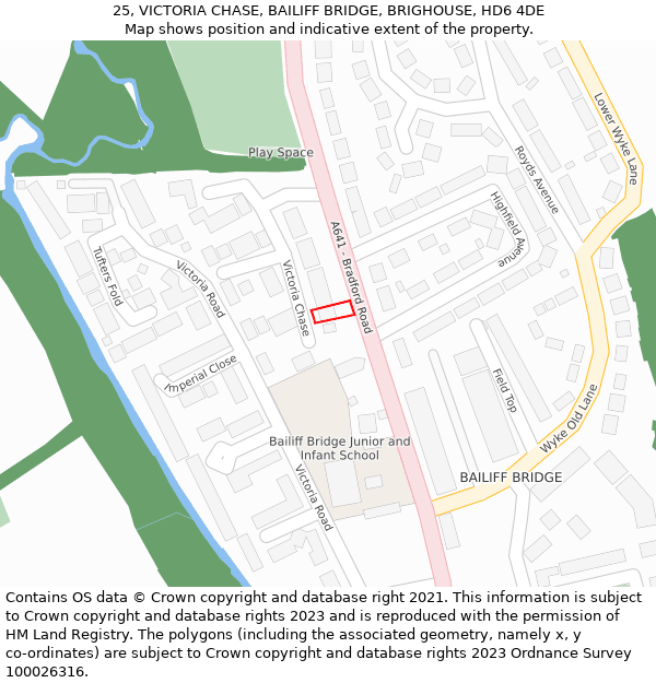 25, VICTORIA CHASE, BAILIFF BRIDGE, BRIGHOUSE, HD6 4DE: Location map and indicative extent of plot