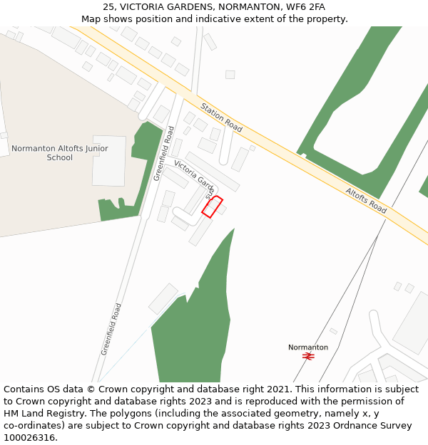 25, VICTORIA GARDENS, NORMANTON, WF6 2FA: Location map and indicative extent of plot