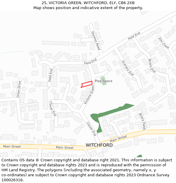 25, VICTORIA GREEN, WITCHFORD, ELY, CB6 2XB: Location map and indicative extent of plot