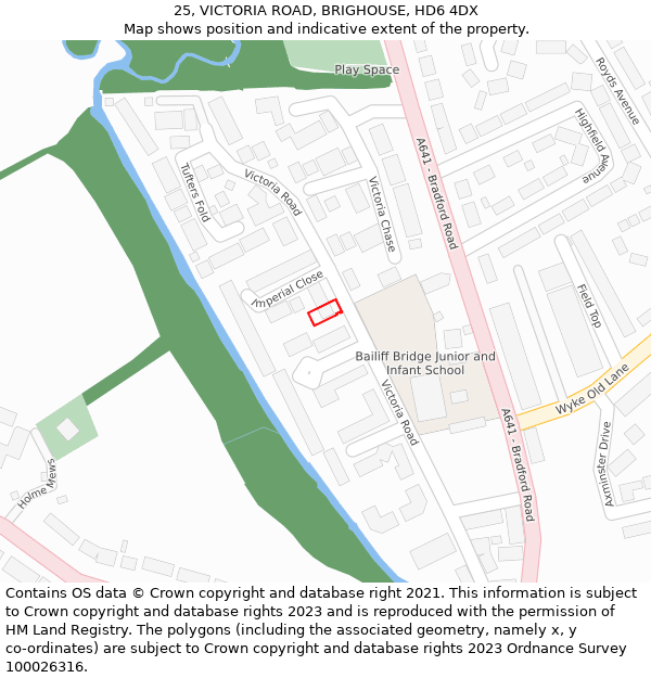 25, VICTORIA ROAD, BRIGHOUSE, HD6 4DX: Location map and indicative extent of plot