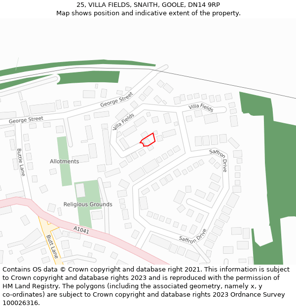 25, VILLA FIELDS, SNAITH, GOOLE, DN14 9RP: Location map and indicative extent of plot