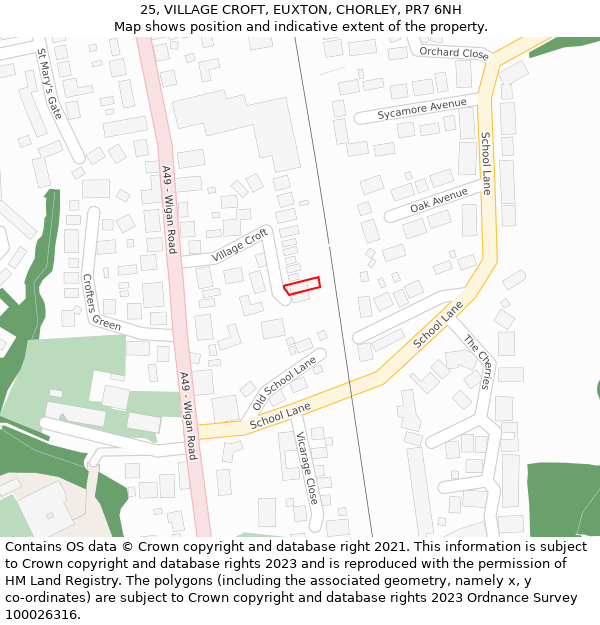 25, VILLAGE CROFT, EUXTON, CHORLEY, PR7 6NH: Location map and indicative extent of plot