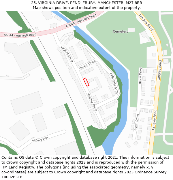 25, VIRGINIA DRIVE, PENDLEBURY, MANCHESTER, M27 8BR: Location map and indicative extent of plot