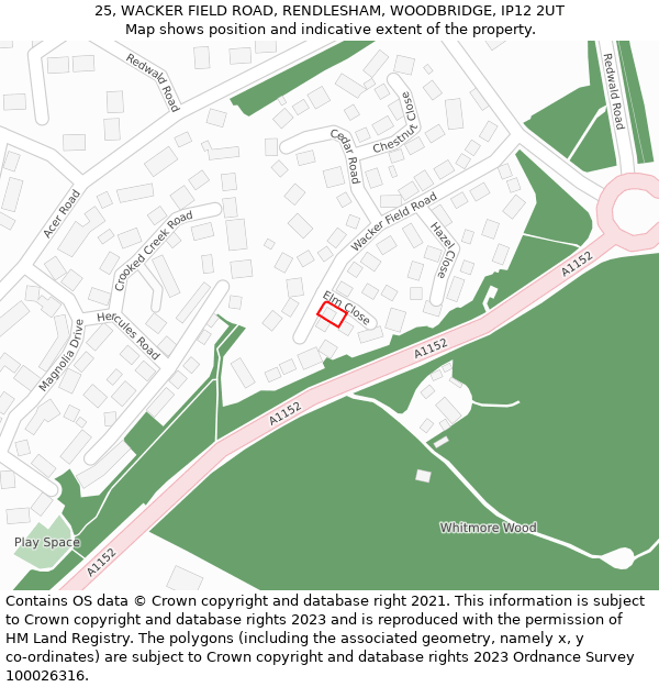 25, WACKER FIELD ROAD, RENDLESHAM, WOODBRIDGE, IP12 2UT: Location map and indicative extent of plot