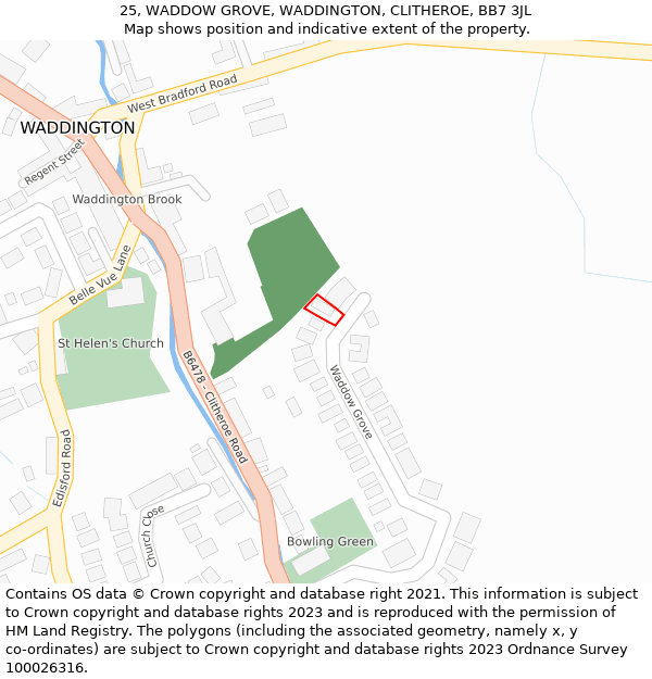 25, WADDOW GROVE, WADDINGTON, CLITHEROE, BB7 3JL: Location map and indicative extent of plot