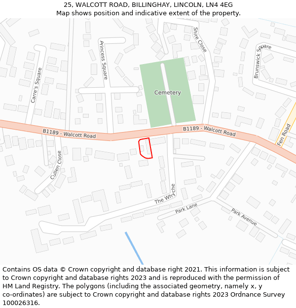 25, WALCOTT ROAD, BILLINGHAY, LINCOLN, LN4 4EG: Location map and indicative extent of plot