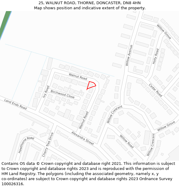 25, WALNUT ROAD, THORNE, DONCASTER, DN8 4HN: Location map and indicative extent of plot