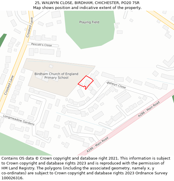 25, WALWYN CLOSE, BIRDHAM, CHICHESTER, PO20 7SR: Location map and indicative extent of plot