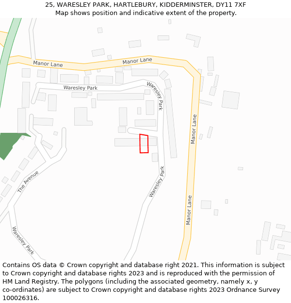 25, WARESLEY PARK, HARTLEBURY, KIDDERMINSTER, DY11 7XF: Location map and indicative extent of plot