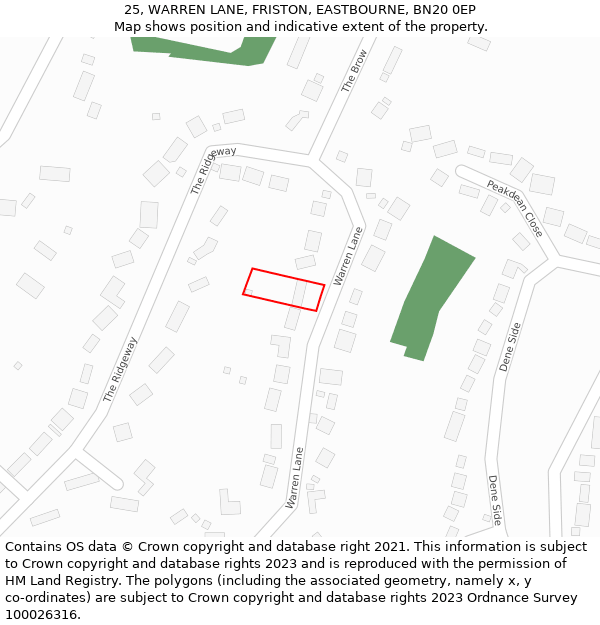 25, WARREN LANE, FRISTON, EASTBOURNE, BN20 0EP: Location map and indicative extent of plot