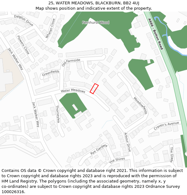 25, WATER MEADOWS, BLACKBURN, BB2 4UJ: Location map and indicative extent of plot