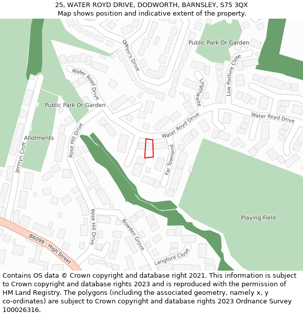 25, WATER ROYD DRIVE, DODWORTH, BARNSLEY, S75 3QX: Location map and indicative extent of plot