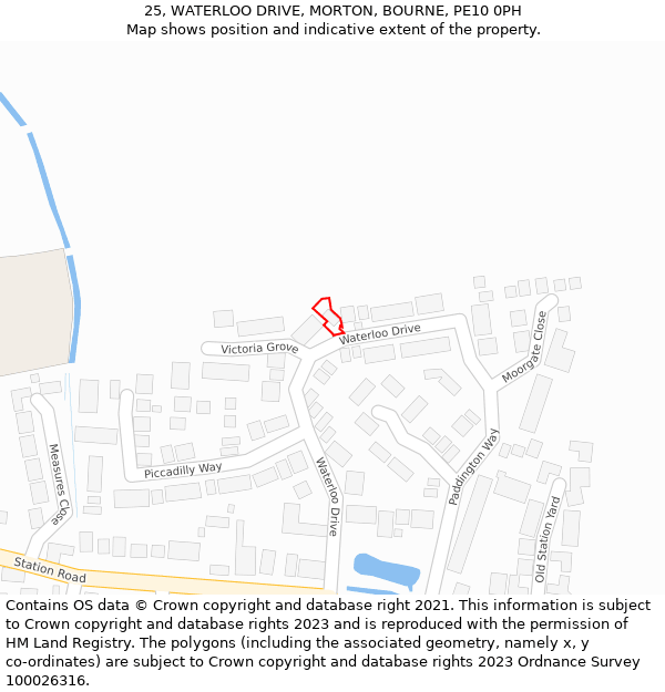 25, WATERLOO DRIVE, MORTON, BOURNE, PE10 0PH: Location map and indicative extent of plot