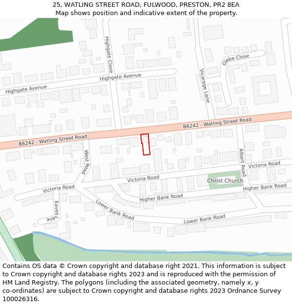 25, WATLING STREET ROAD, FULWOOD, PRESTON, PR2 8EA: Location map and indicative extent of plot