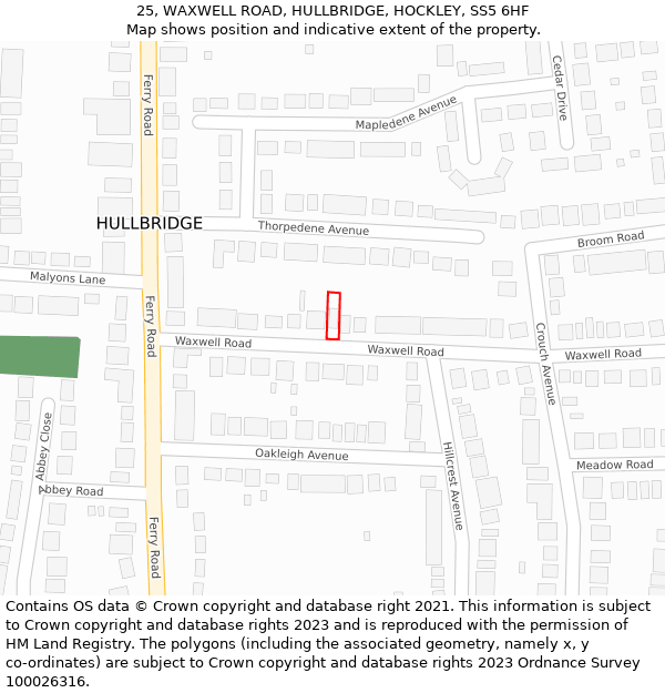 25, WAXWELL ROAD, HULLBRIDGE, HOCKLEY, SS5 6HF: Location map and indicative extent of plot