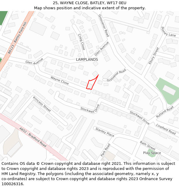 25, WAYNE CLOSE, BATLEY, WF17 0EU: Location map and indicative extent of plot