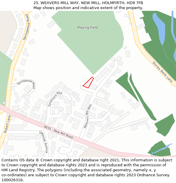 25, WEAVERS MILL WAY, NEW MILL, HOLMFIRTH, HD9 7FB: Location map and indicative extent of plot