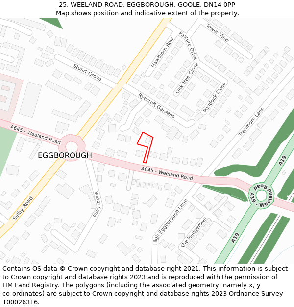 25, WEELAND ROAD, EGGBOROUGH, GOOLE, DN14 0PP: Location map and indicative extent of plot