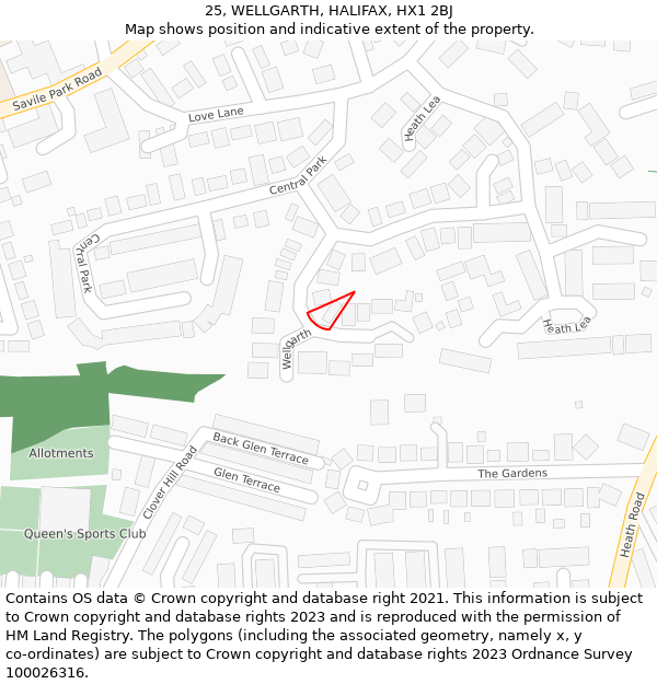 25, WELLGARTH, HALIFAX, HX1 2BJ: Location map and indicative extent of plot