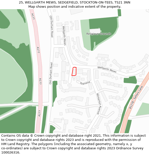 25, WELLGARTH MEWS, SEDGEFIELD, STOCKTON-ON-TEES, TS21 3NN: Location map and indicative extent of plot