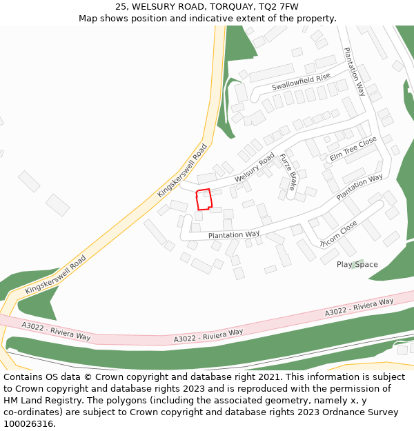 25, WELSURY ROAD, TORQUAY, TQ2 7FW: Location map and indicative extent of plot