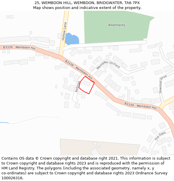 25, WEMBDON HILL, WEMBDON, BRIDGWATER, TA6 7PX: Location map and indicative extent of plot