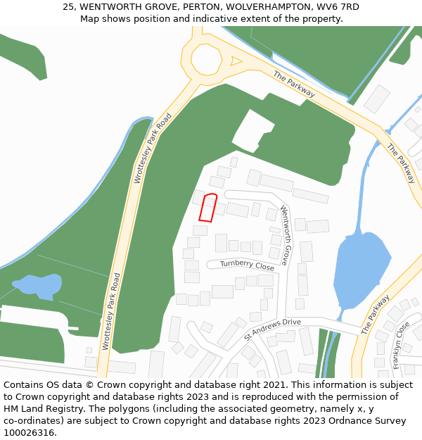 25, WENTWORTH GROVE, PERTON, WOLVERHAMPTON, WV6 7RD: Location map and indicative extent of plot