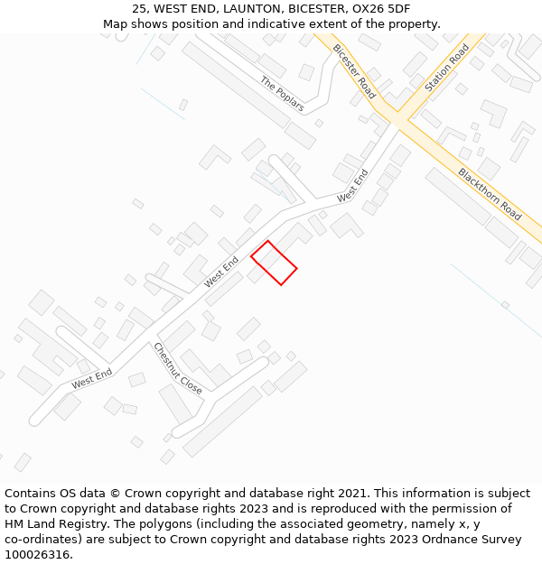 25, WEST END, LAUNTON, BICESTER, OX26 5DF: Location map and indicative extent of plot