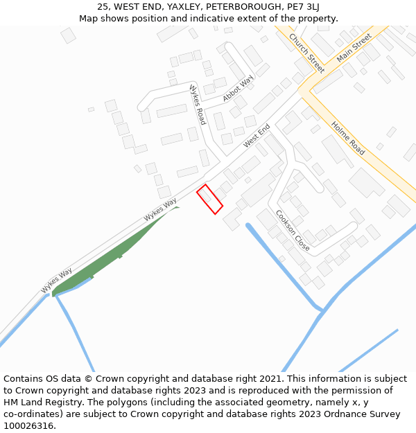 25, WEST END, YAXLEY, PETERBOROUGH, PE7 3LJ: Location map and indicative extent of plot